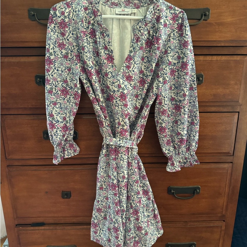 Vineyard Vines Pink and Purple Wrap Sundress with Bishop Sleeves